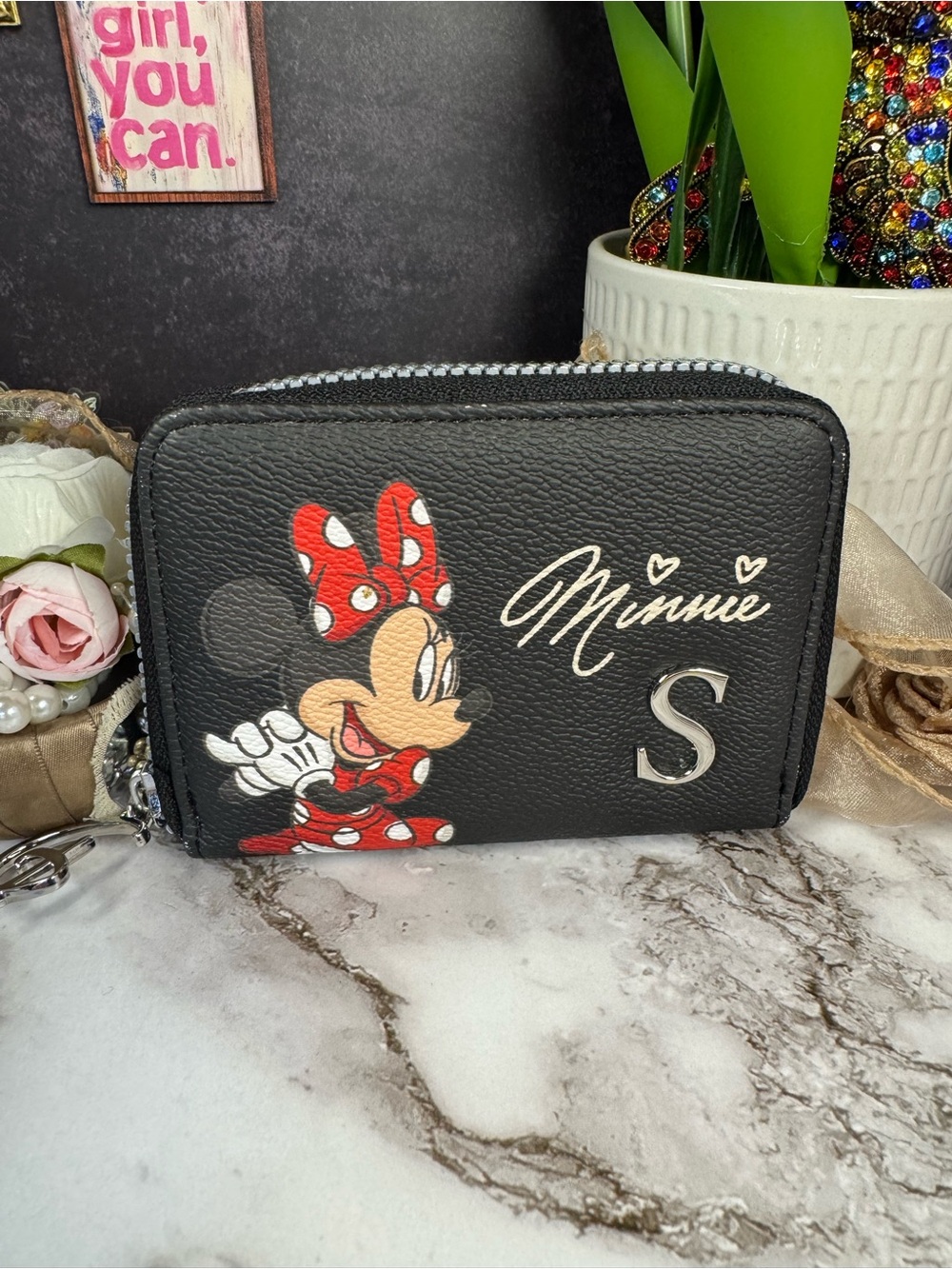 Disney Minnie Mouse Black Red Polka Dot Zip Around Wallet